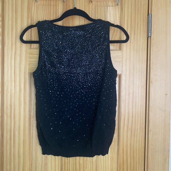 Cynthia Steffe Black Beaded 100% Cashmere Sleeveless Sweater SZ Large NWT - Picture 2 of 7